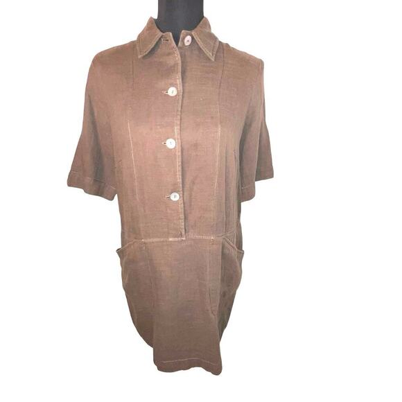 Nurture, Women’s size Medium Tan Cotton Silk lined Y2K pocketed camp dress - Picture 2 of 13